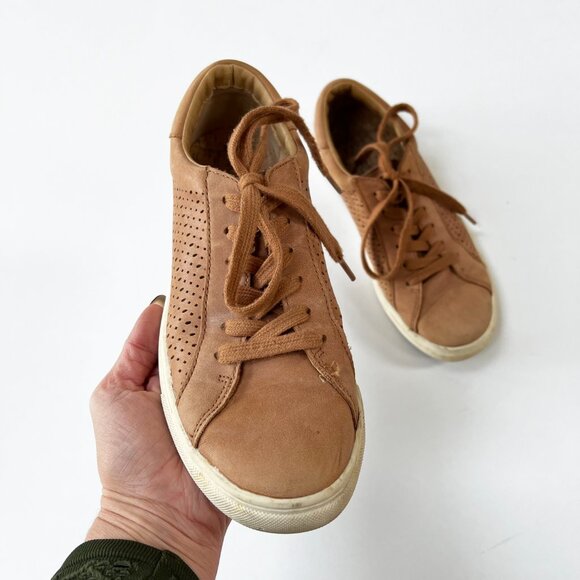 Lucky Brand Tan Perforated Leather Round Toe Sneakers - Picture 2 of 14